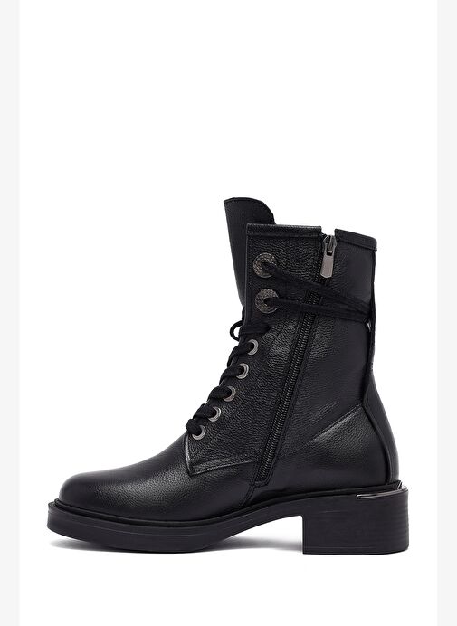 Kadın Siyah Fermuarlı Bağcıklı Deri Postal Bot 25WFD2027FT - Görsel 3