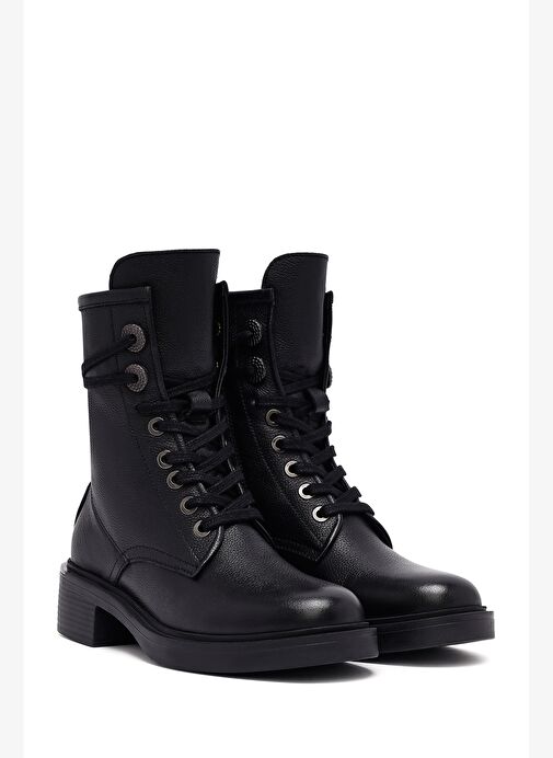 Kadın Siyah Fermuarlı Bağcıklı Deri Postal Bot 25WFD2027FT - Görsel 5