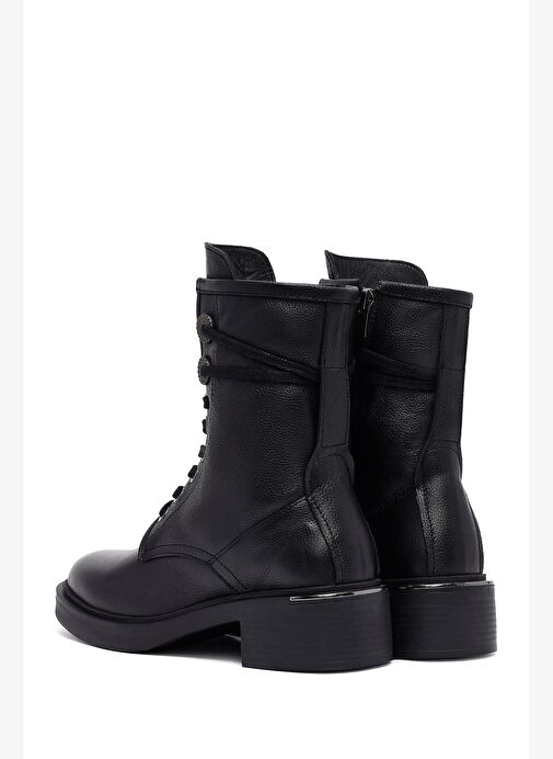 Kadın Siyah Fermuarlı Bağcıklı Deri Postal Bot 25WFD2027FT - Görsel 7