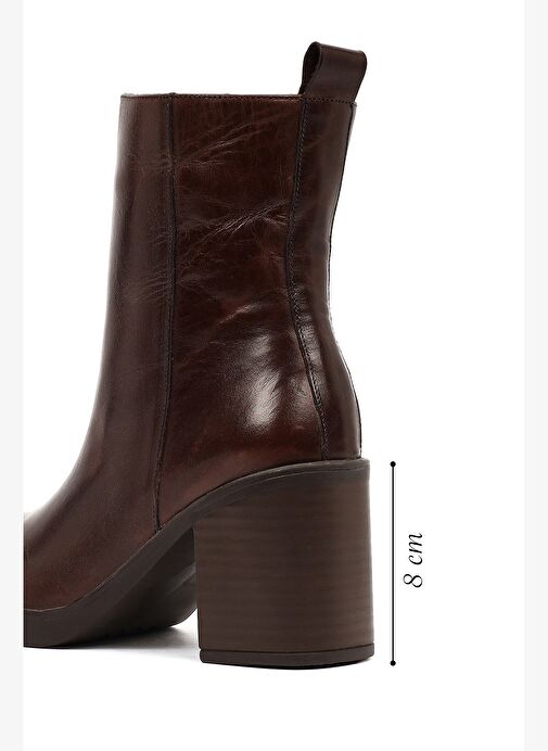 Kadın Kahverengi Fermuarlı Kalın Topuklu Deri Bot 25WFD203018 - Görsel 3