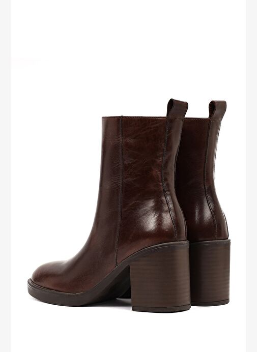 Kadın Kahverengi Fermuarlı Kalın Topuklu Deri Bot 25WFD203018 - Görsel 8
