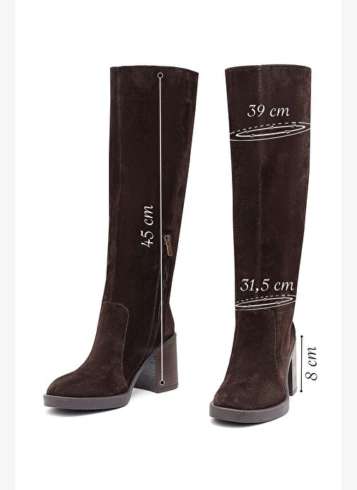 Kadın Kahverengi Fermuarlı Kalın Topuklu Süet Deri Çizme 25WFD203110 - Görsel 3