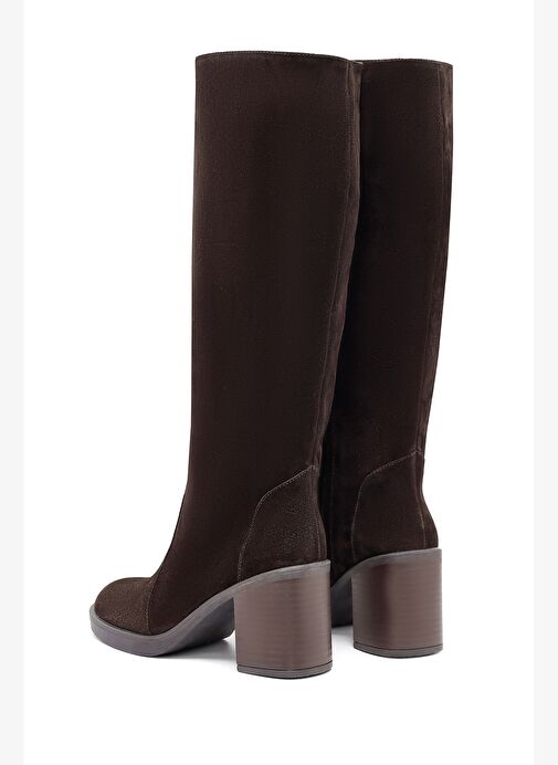 Kadın Kahverengi Fermuarlı Kalın Topuklu Süet Deri Çizme 25WFD203110 - Görsel 8