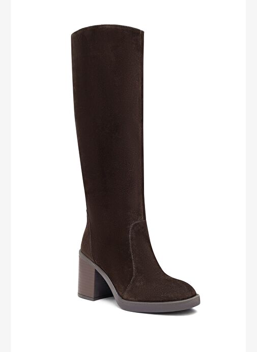 Kadın Kahverengi Fermuarlı Kalın Topuklu Süet Deri Çizme 25WFD203110 - Görsel 9