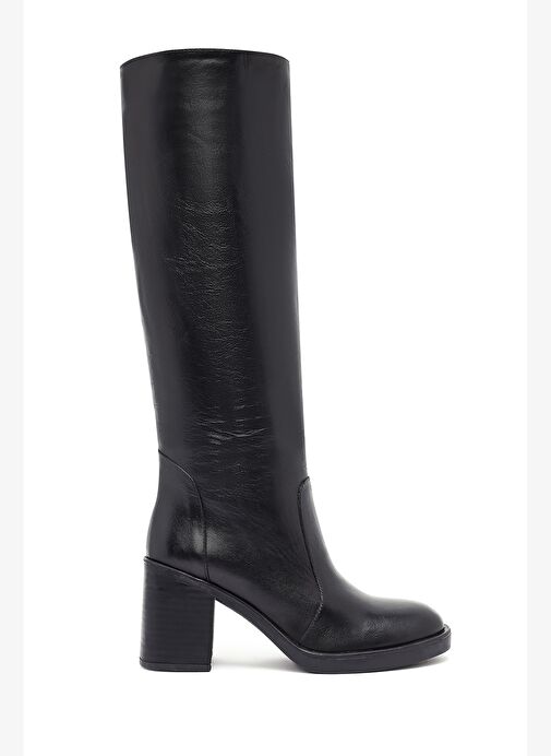 Kadın Siyah Fermuarlı Kalın Topuklu Deri Çizme 25WFD203118 - Görsel 2