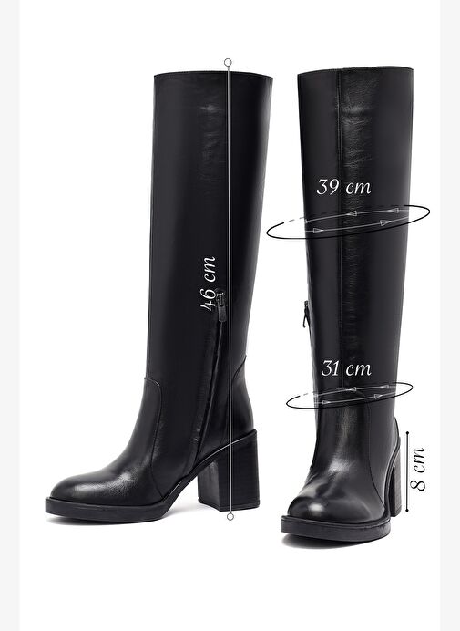 Kadın Siyah Fermuarlı Kalın Topuklu Deri Çizme 25WFD203118 - Görsel 3