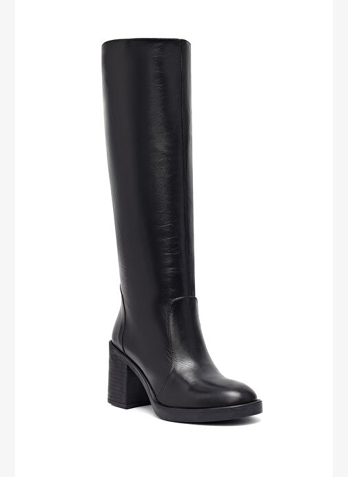 Kadın Siyah Fermuarlı Kalın Topuklu Deri Çizme 25WFD203118 - Görsel 9