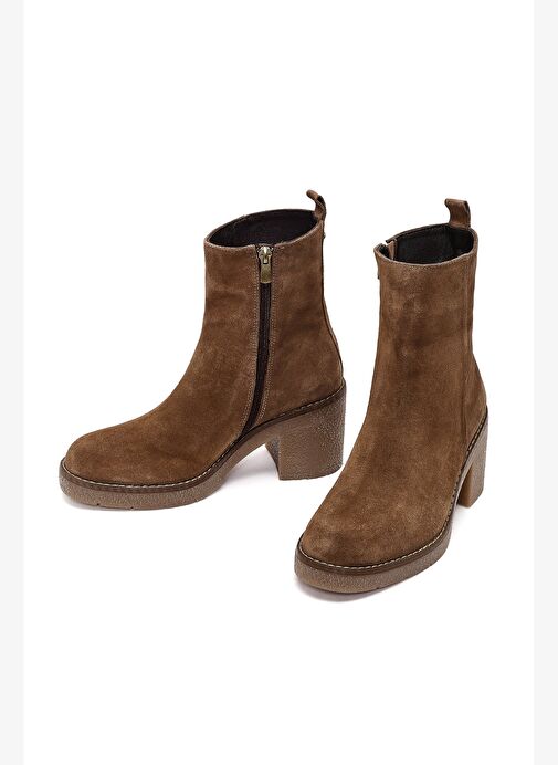 Derimod Derimod Kadın Bej Fermuarlı Kalın Topuklu Süet Deri Bot 25WFD203610 Boyner'de! Bej - 6. görsel