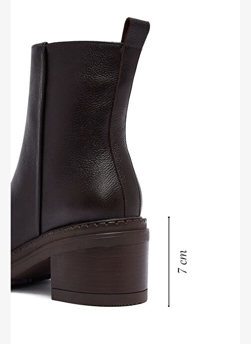 Kadın Kahverengi Fermuarlı Kalın Topuklu Deri Bot 25WFD2037FT - Görsel 3