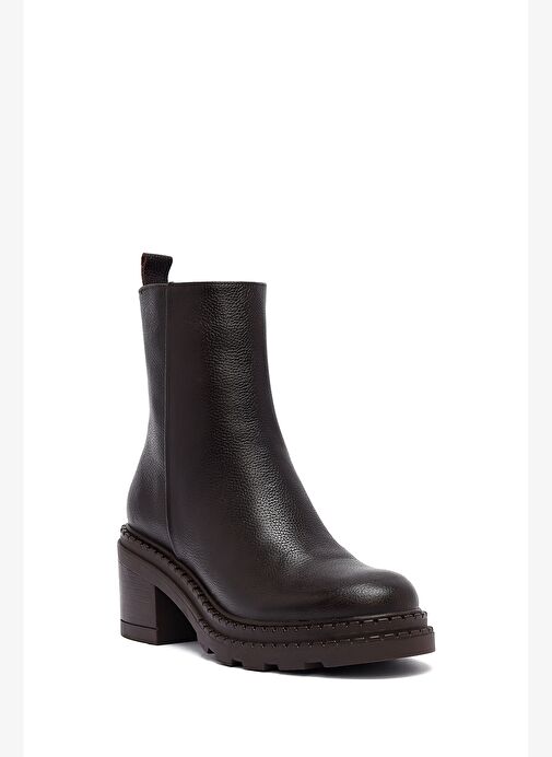 Kadın Kahverengi Fermuarlı Kalın Topuklu Deri Bot 25WFD2037FT - Görsel 9