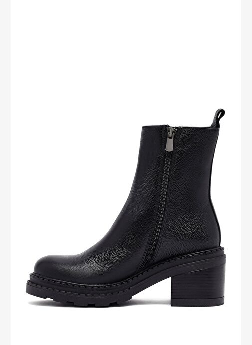 Kadın Siyah Fermuarlı Kalın Topuklu Deri Bot 25WFD2037FT - Görsel 5