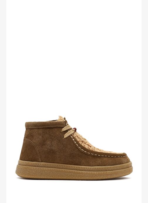 Kadın Vizon Bağcık Kalın Tabanlı Süet Deri Teddy Bot 25WFD205010 - Görsel 2