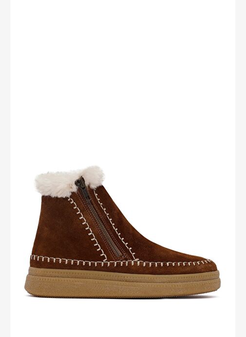 Kadın Kahverengi Fermuarlı Kalın Tabanlı Süet Deri Teddy Bot 25WFD205110 - Görsel 2