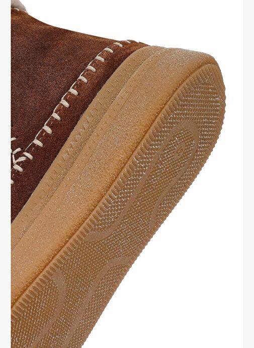 Kadın Kahverengi Fermuarlı Kalın Tabanlı Süet Deri Teddy Bot 25WFD205110 - Görsel 9