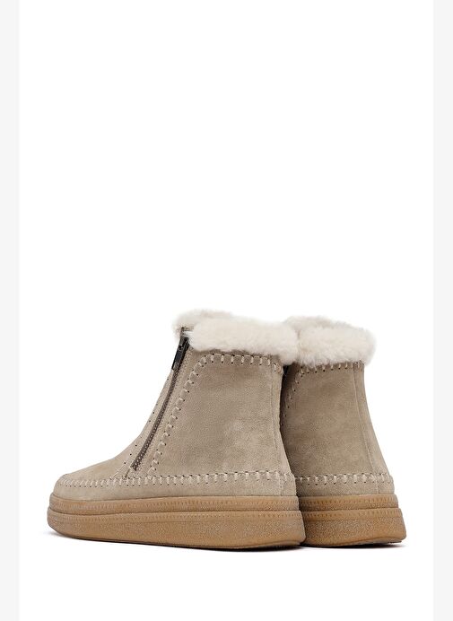 Kadın Bej Fermuarlı Kalın Tabanlı Süet Deri Teddy Bot 25WFD205110 - Görsel 7