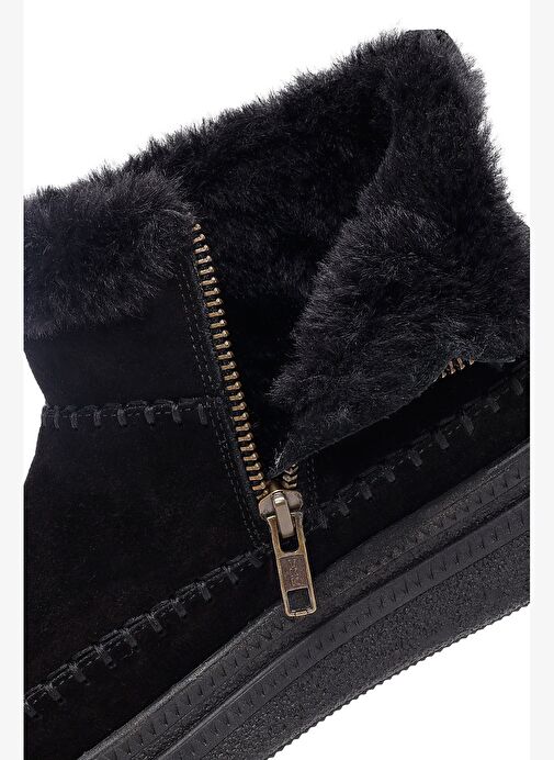 Kadın Siyah Fermuarlı Kalın Tabanlı Süet Deri Teddy Bot 25WFD205210 - Görsel 9