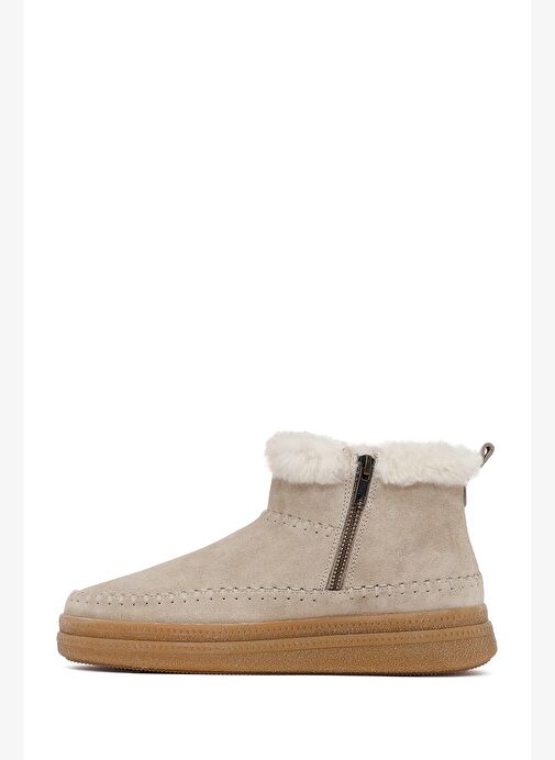 Kadın Bej Fermuarlı Kalın Tabanlı Süet Deri Teddy Bot 25WFD205210 - Görsel 3