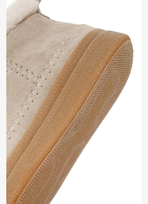 Kadın Bej Fermuarlı Kalın Tabanlı Süet Deri Teddy Bot 25WFD205210 - Görsel 9