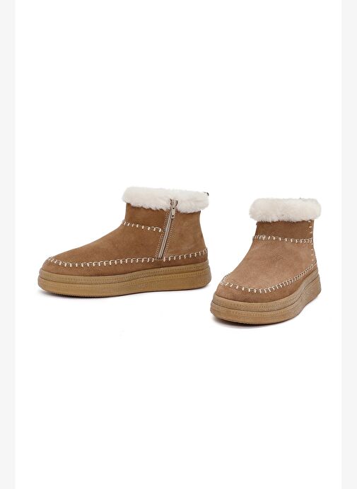 Kadın Vizon Fermuarlı Kalın Tabanlı Süet Deri Teddy Bot 25WFD205210 - Görsel 4