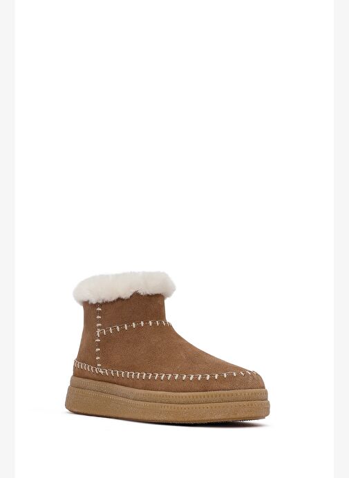 Kadın Vizon Fermuarlı Kalın Tabanlı Süet Deri Teddy Bot 25WFD205210 - Görsel 8