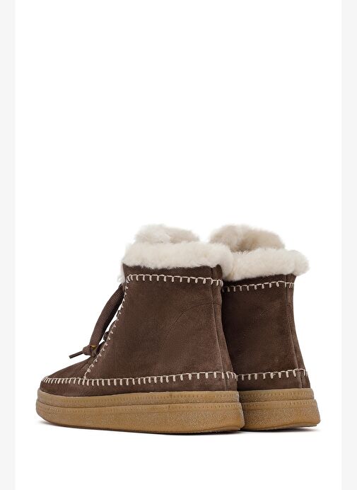 Kadın Kahverengi Bağcıklı Kalın Tabanlı Süet Deri Teddy Bot 25WFD205310 - Görsel 7