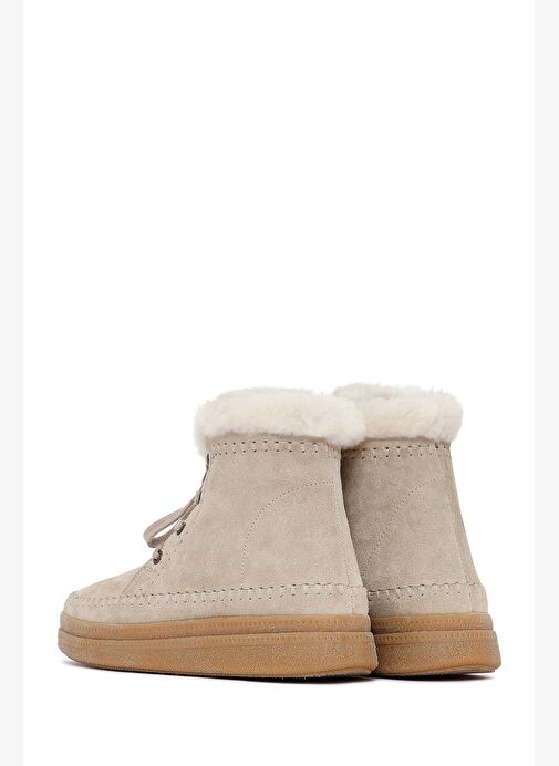 Kadın Bej Bağcıklı Kalın Tabanlı Süet Deri Teddy Bot 25WFD205310 - Görsel 7