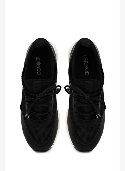 Derimod Derimod Kadın Siyah Bağcıklı Dolgu Topuklu Sneaker 25WFD221414 Boyner'de! Siyah - 5. görsel