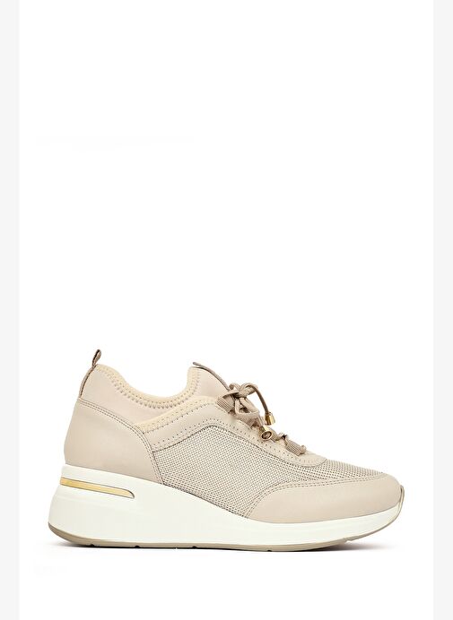 Derimod Derimod Kadın Bej Bağcıklı Dolgu Topuklu Sneaker 25WFD221414 Boyner'de! Bej - 2. görsel