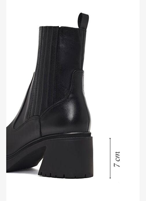 Kadın Siyah Fermuarlı Kalın Topuklu Deri Bot 25WFD230418 - Görsel 3