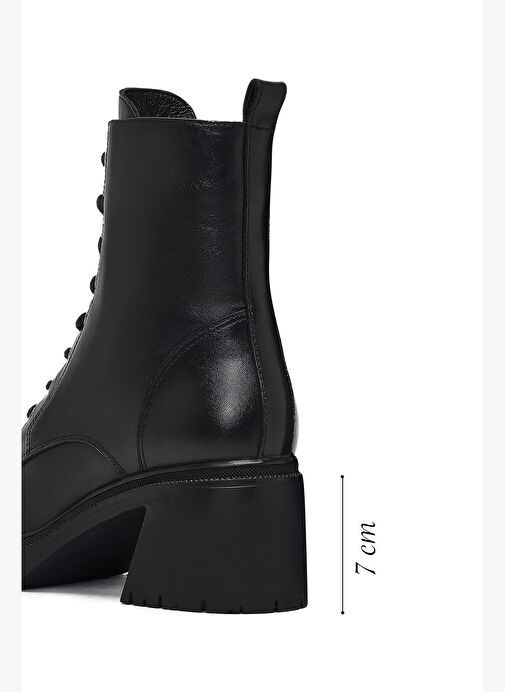 Kadın Siyah Fermuarlı Kalın Topuklu Deri Postal Bot 25WFD230618 - Görsel 3