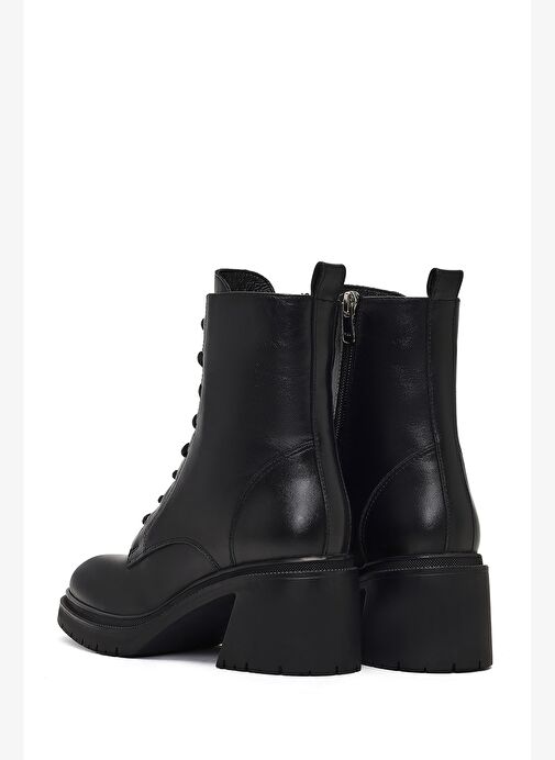 Kadın Siyah Fermuarlı Kalın Topuklu Deri Postal Bot 25WFD230618 - Görsel 8