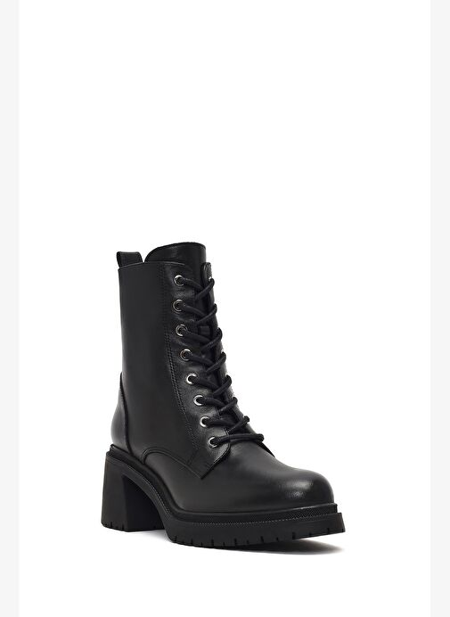 Kadın Siyah Fermuarlı Kalın Topuklu Deri Postal Bot 25WFD230618 - Görsel 9