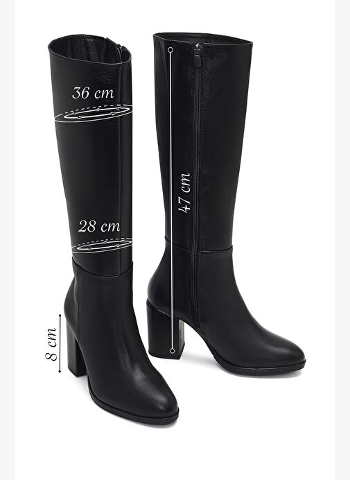 Kadın Siyah Fermuarlı Kalın Topuklu Deri Çizme 25WFD240118 - Görsel 3
