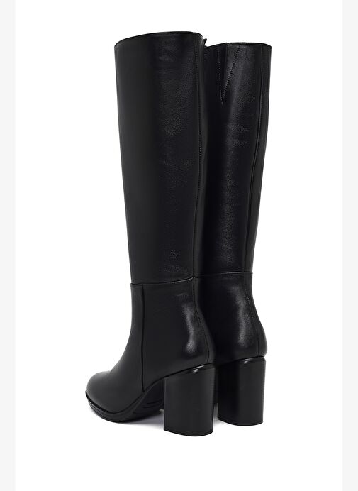 Kadın Siyah Fermuarlı Kalın Topuklu Deri Çizme 25WFD240118 - Görsel 8