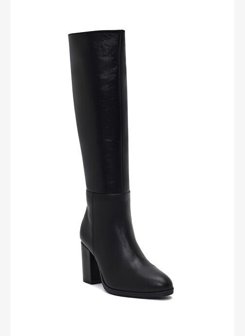 Kadın Siyah Fermuarlı Kalın Topuklu Deri Çizme 25WFD240118 - Görsel 9