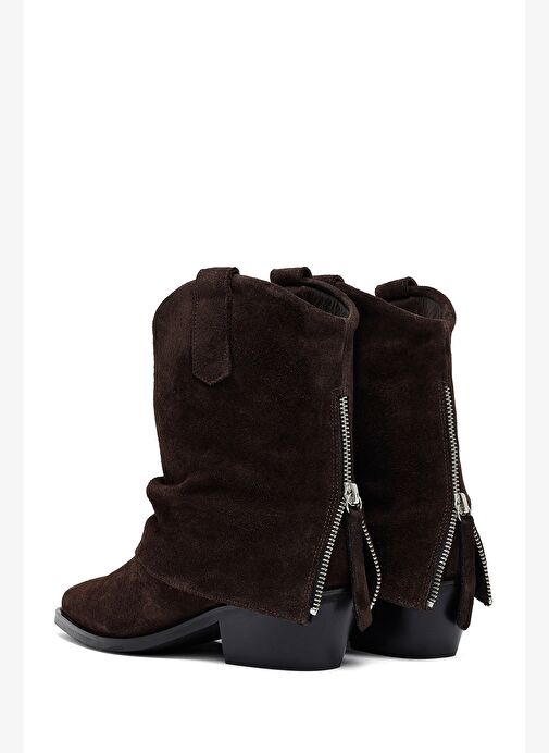 Kadın Kahverengi Kısa Kalın Topuklu Süet Deri Kovboy Bot 25WFD270610 - Görsel 7