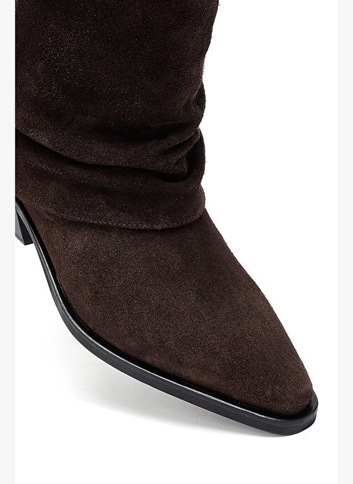 Kadın Kahverengi Kısa Kalın Topuklu Süet Deri Kovboy Bot 25WFD270610 - Görsel 9