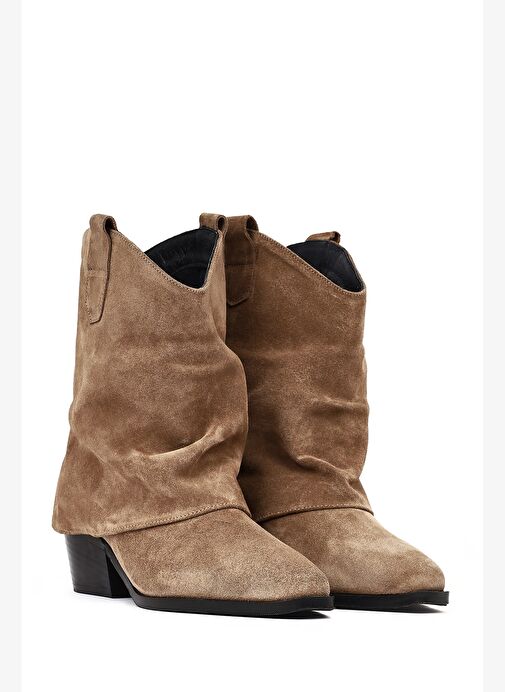 Derimod Derimod Kadın Bej Kısa Kalın Topuklu Süet Deri Kovboy Bot 25WFD270610 Boyner'de! Bej - 3. görsel