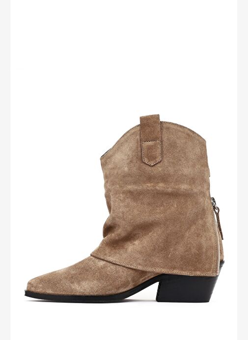 Derimod Derimod Kadın Bej Kısa Kalın Topuklu Süet Deri Kovboy Bot 25WFD270610 Boyner'de! Bej - 4. görsel