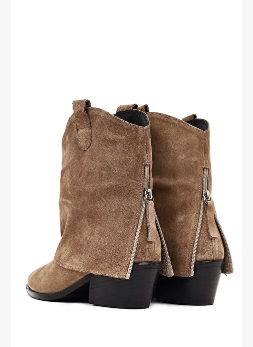 Derimod Derimod Kadın Bej Kısa Kalın Topuklu Süet Deri Kovboy Bot 25WFD270610 Boyner'de! Bej - 7. görsel