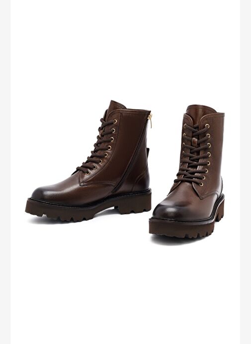 Kadın Kahverengi Fermuarlı Deri Postal Bot 25WFD281218 - Görsel 4