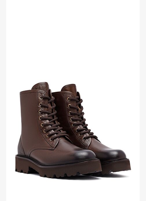 Kadın Kahverengi Fermuarlı Deri Postal Bot 25WFD281218 - Görsel 5