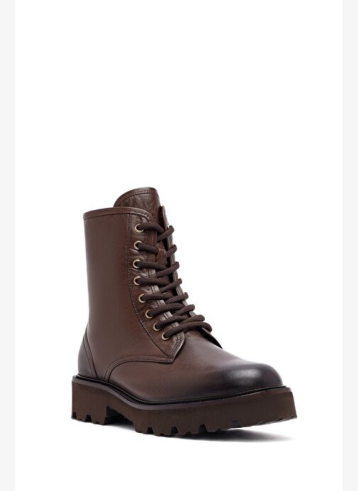 Kadın Kahverengi Fermuarlı Deri Postal Bot 25WFD281218 - Görsel 8