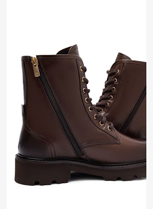 Kadın Kahverengi Fermuarlı Deri Postal Bot 25WFD281218 - Görsel 9