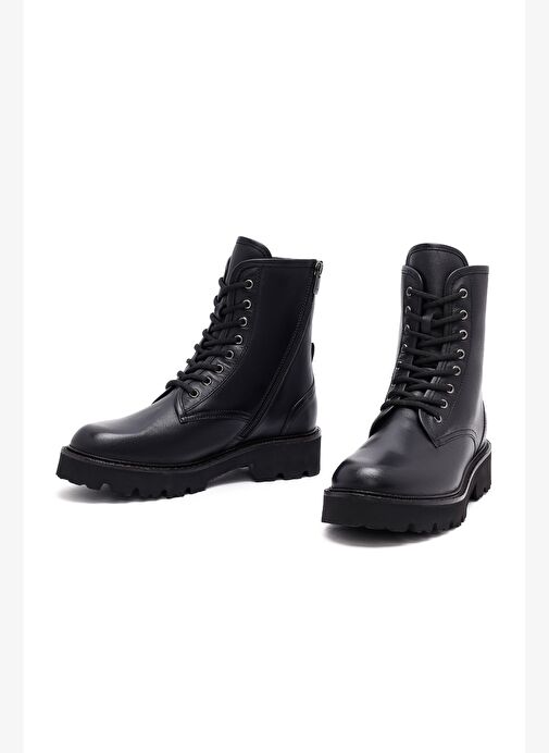 Kadın Siyah Fermuarlı Deri Postal Bot 25WFD281218 - Görsel 4