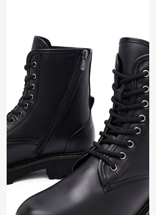 Kadın Siyah Fermuarlı Deri Postal Bot 25WFD281218 - Görsel 9