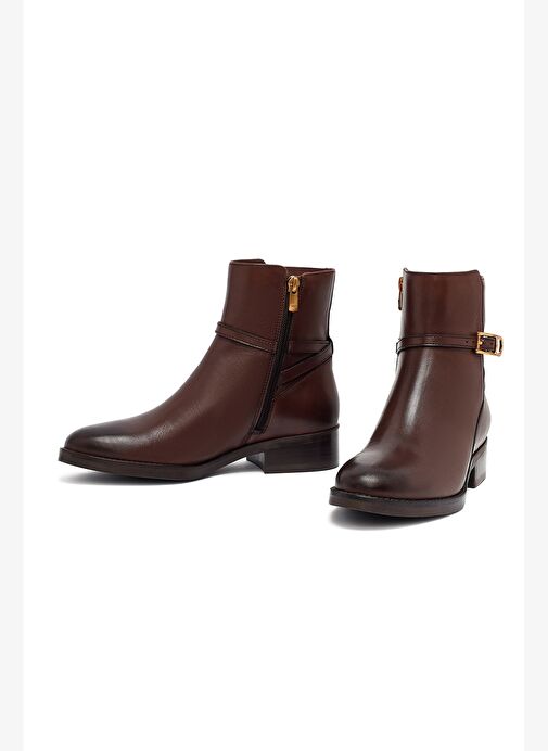 Kadın Kahverengi Fermuarlı Deri Bot 25WFD281418 - Görsel 4