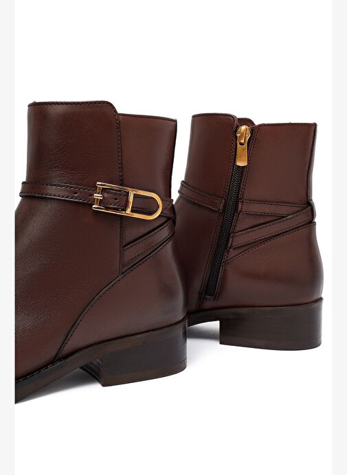 Kadın Kahverengi Fermuarlı Deri Bot 25WFD281418 - Görsel 9