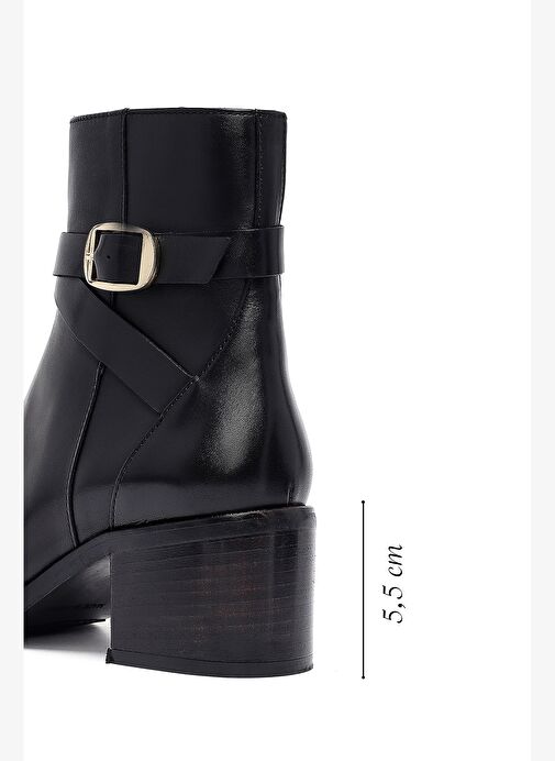 Kadın Siyah Fermuarlı Kalın Topuklu Deri Bot 25WFD281518 - Görsel 3