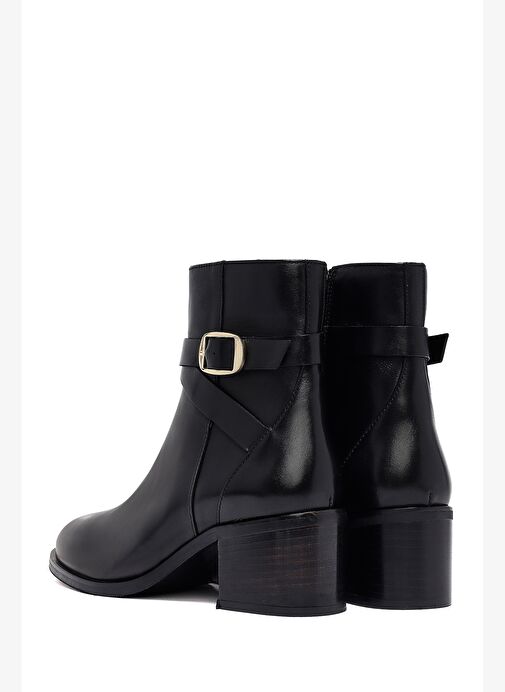 Kadın Siyah Fermuarlı Kalın Topuklu Deri Bot 25WFD281518 - Görsel 8
